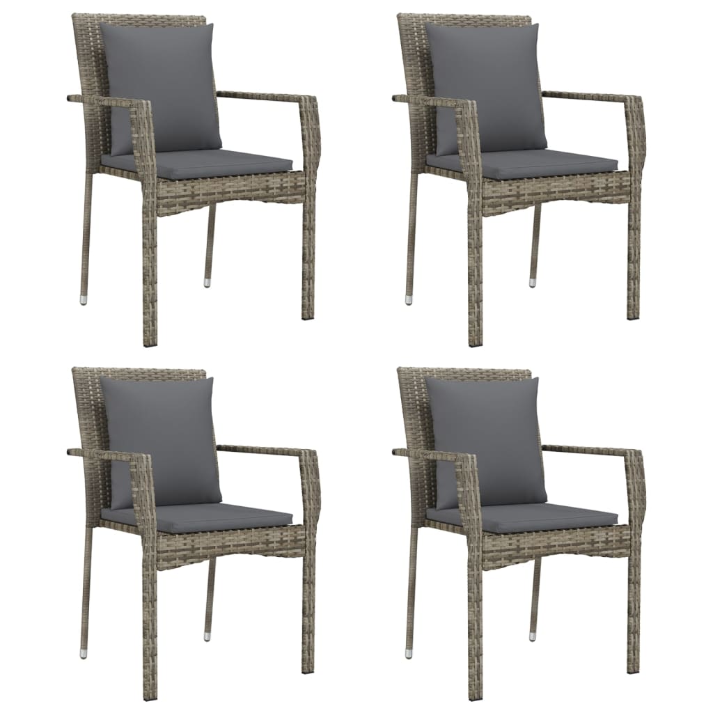 Set da Pranzo Giardino 5pz Nero e Grigio con Cuscini Polyrattan 3185102