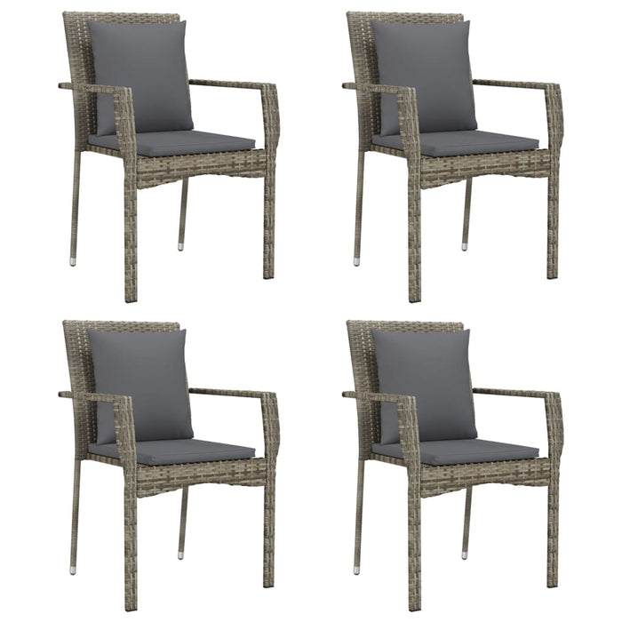 Set da Pranzo Giardino 5pz Nero e Grigio con Cuscini Polyrattan 3185102