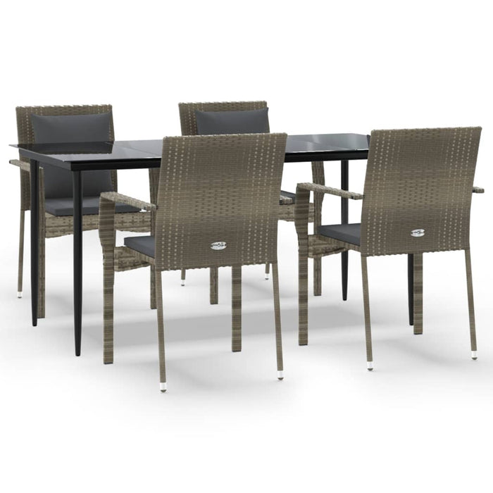 Set da Pranzo Giardino 5pz Nero e Grigio con Cuscini Polyrattan 3185104