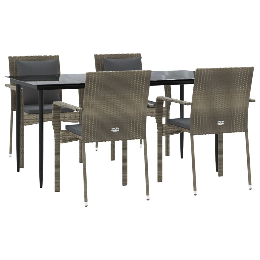 Set da Pranzo Giardino 5pz Nero e Grigio con Cuscini Polyrattan 3185104