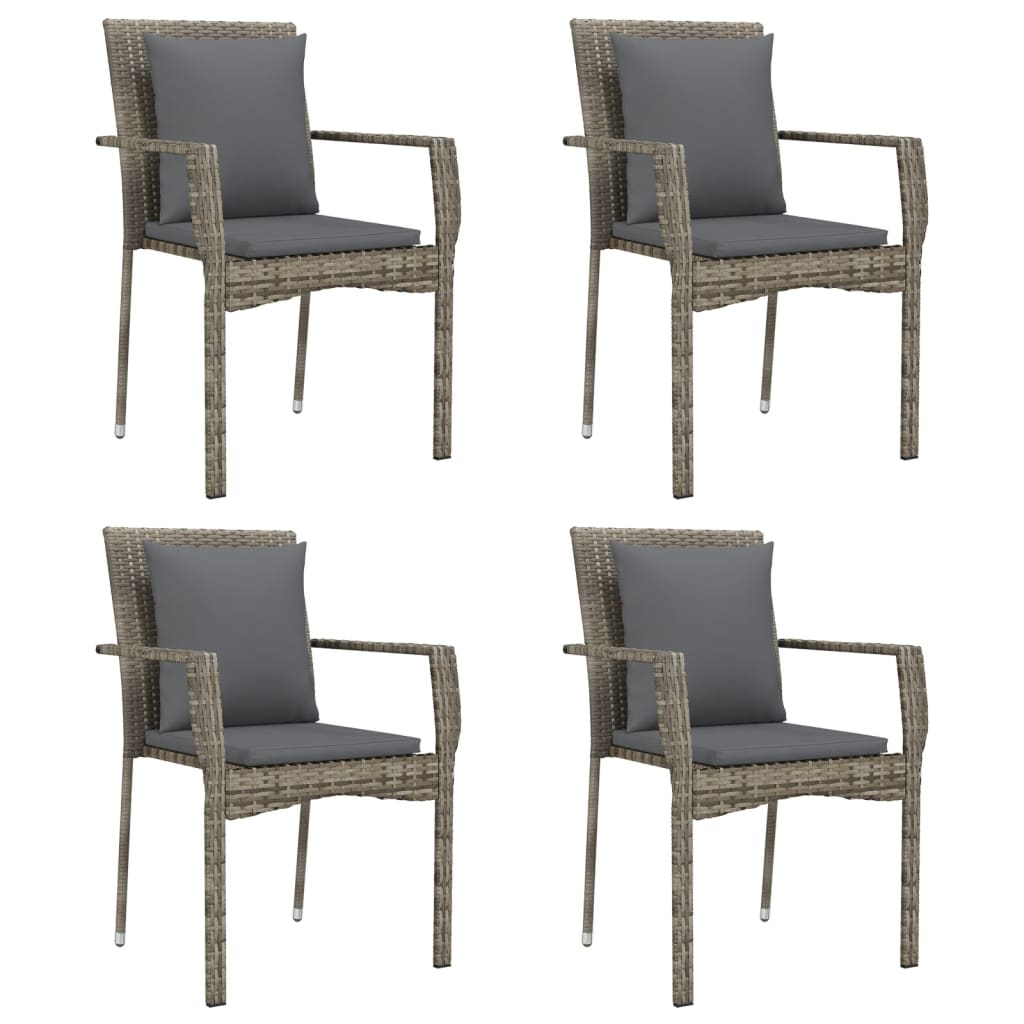 Set da Pranzo Giardino 5pz Nero e Grigio con Cuscini Polyrattan 3185104