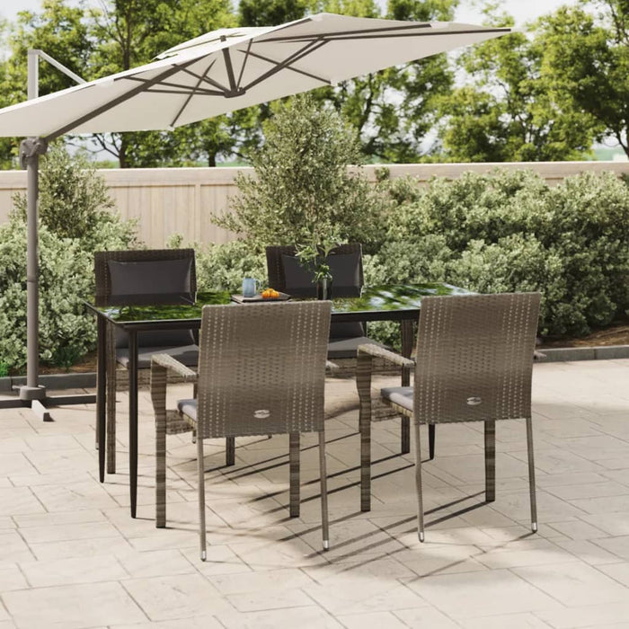 Set da Pranzo Giardino 5pz Nero e Grigio con Cuscini Polyrattan 3185104