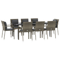 Set da Pranzo Giardino 9pz con Cuscini Nero e Grigio Polyrattan 3185106