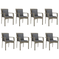 Set da Pranzo Giardino 9pz con Cuscini Nero e Grigio Polyrattan 3185106