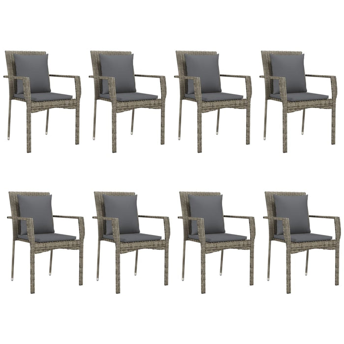 Set da Pranzo Giardino 9pz con Cuscini Nero e Grigio Polyrattan 3185106