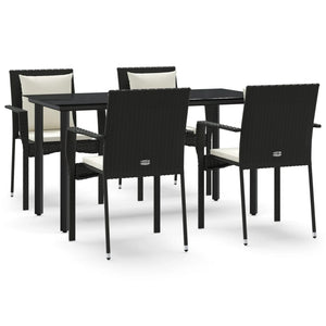 Set da Pranzo da Giardino 5 pz Nero con Cuscini in Polyrattancod mxl 124385