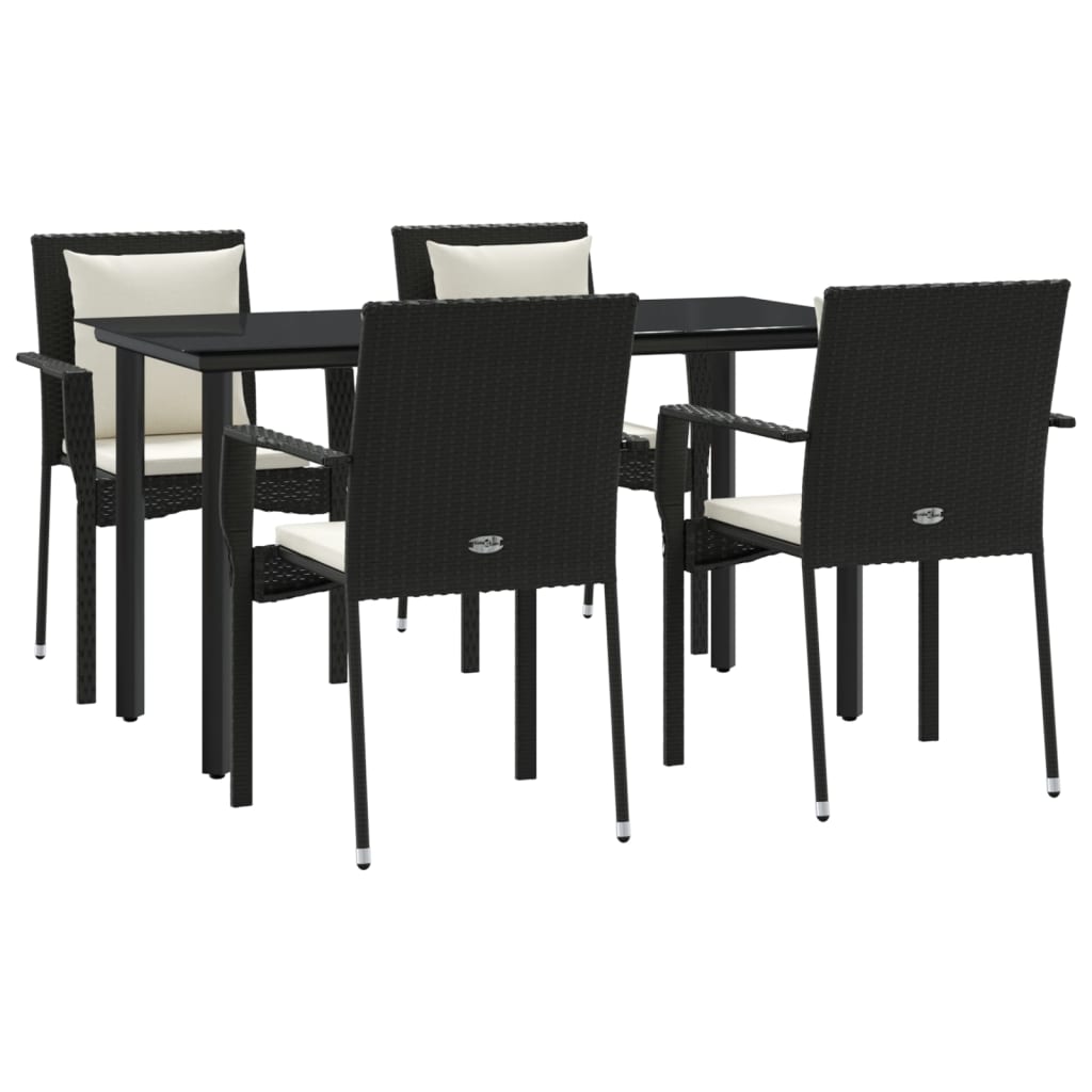 Set da Pranzo da Giardino 5 pz Nero con Cuscini in Polyrattancod mxl 124385