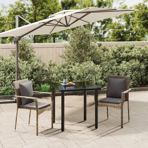 Set Salotto Giardino 3 pz con Cuscini Nero e Grigio Polyrattan 3185113