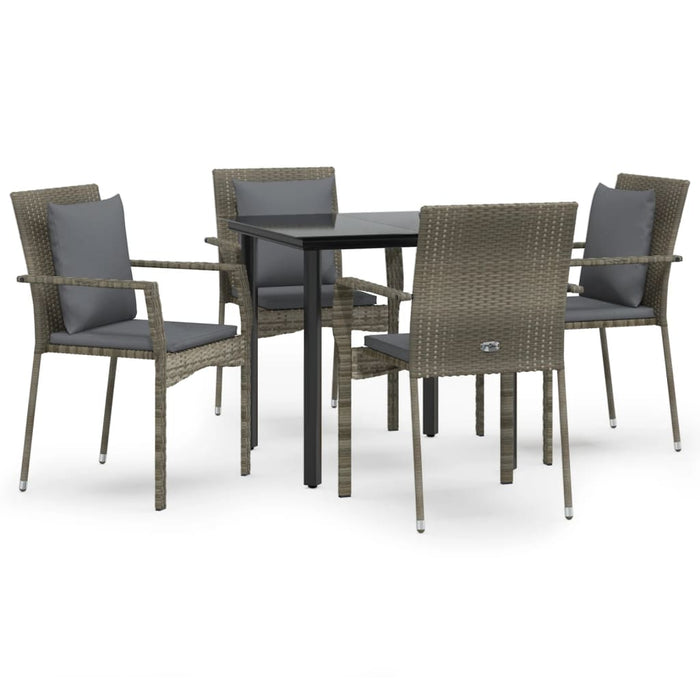 Set da Pranzo Giardino 5pz Nero e Grigio con Cuscini Polyrattan 3185114