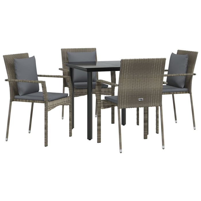 Set da Pranzo Giardino 5pz Nero e Grigio con Cuscini Polyrattan 3185114