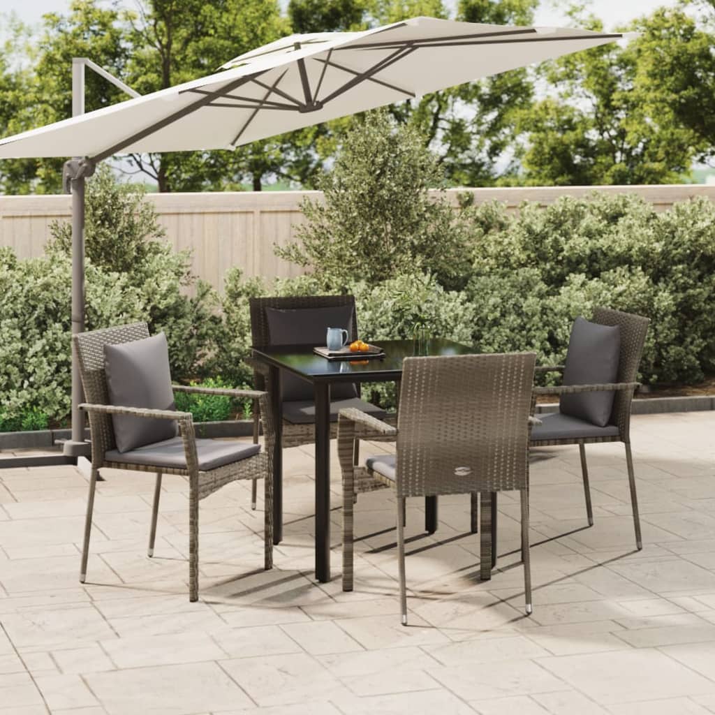 Set da Pranzo Giardino 5pz Nero e Grigio con Cuscini Polyrattancod mxl 124387