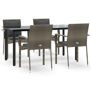 Set da Pranzo Giardino 5pz Nero e Grigio con Cuscini Polyrattan 3185116