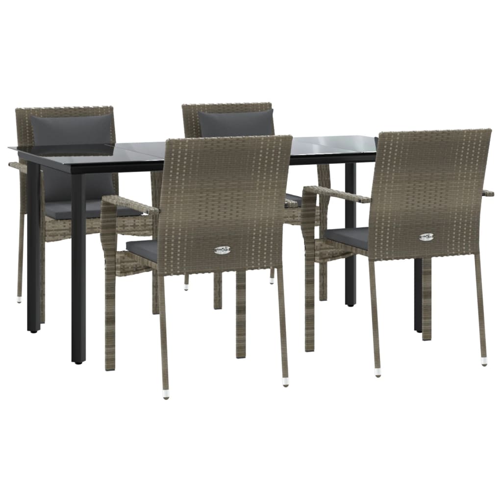 Set da Pranzo Giardino 5pz Nero e Grigio con Cuscini Polyrattan 3185116