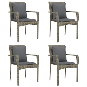 Set da Pranzo Giardino 5pz Nero e Grigio con Cuscini Polyrattan 3185116