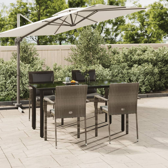 Set da Pranzo Giardino 5pz Nero e Grigio con Cuscini Polyrattan 3185116