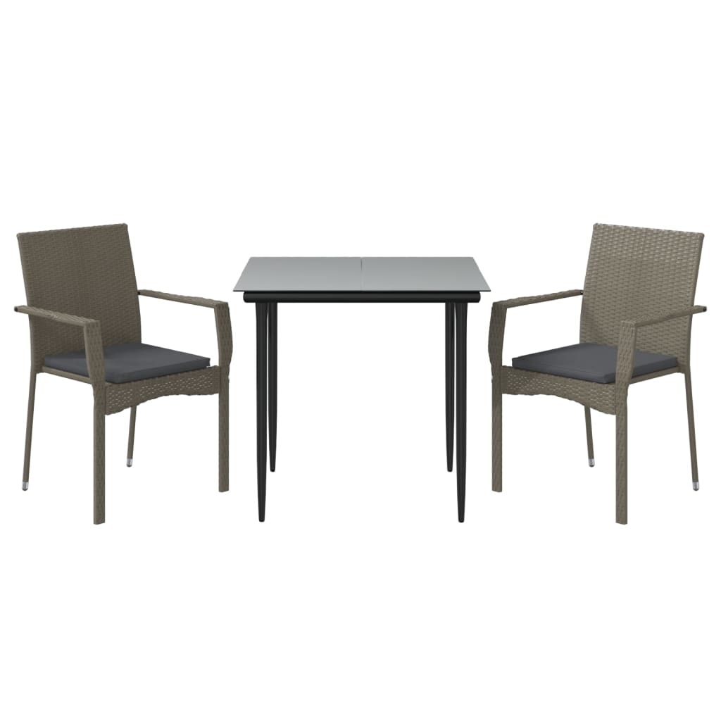 Set Salotto Giardino 3 pz con Cuscini Nero e Grigio Polyrattan 3185125