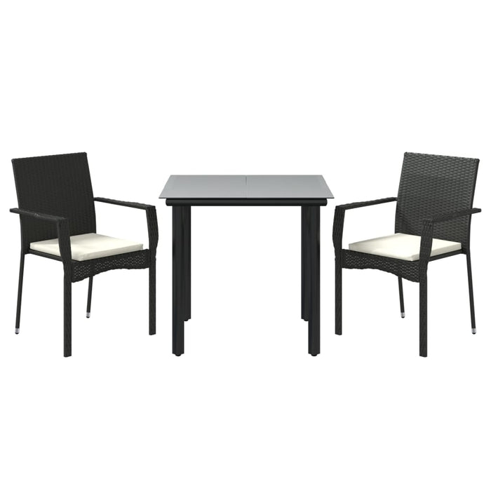 Set da Pranzo da Giardino 3 pz con Cuscini Nero in Polyrattancod mxl 76473