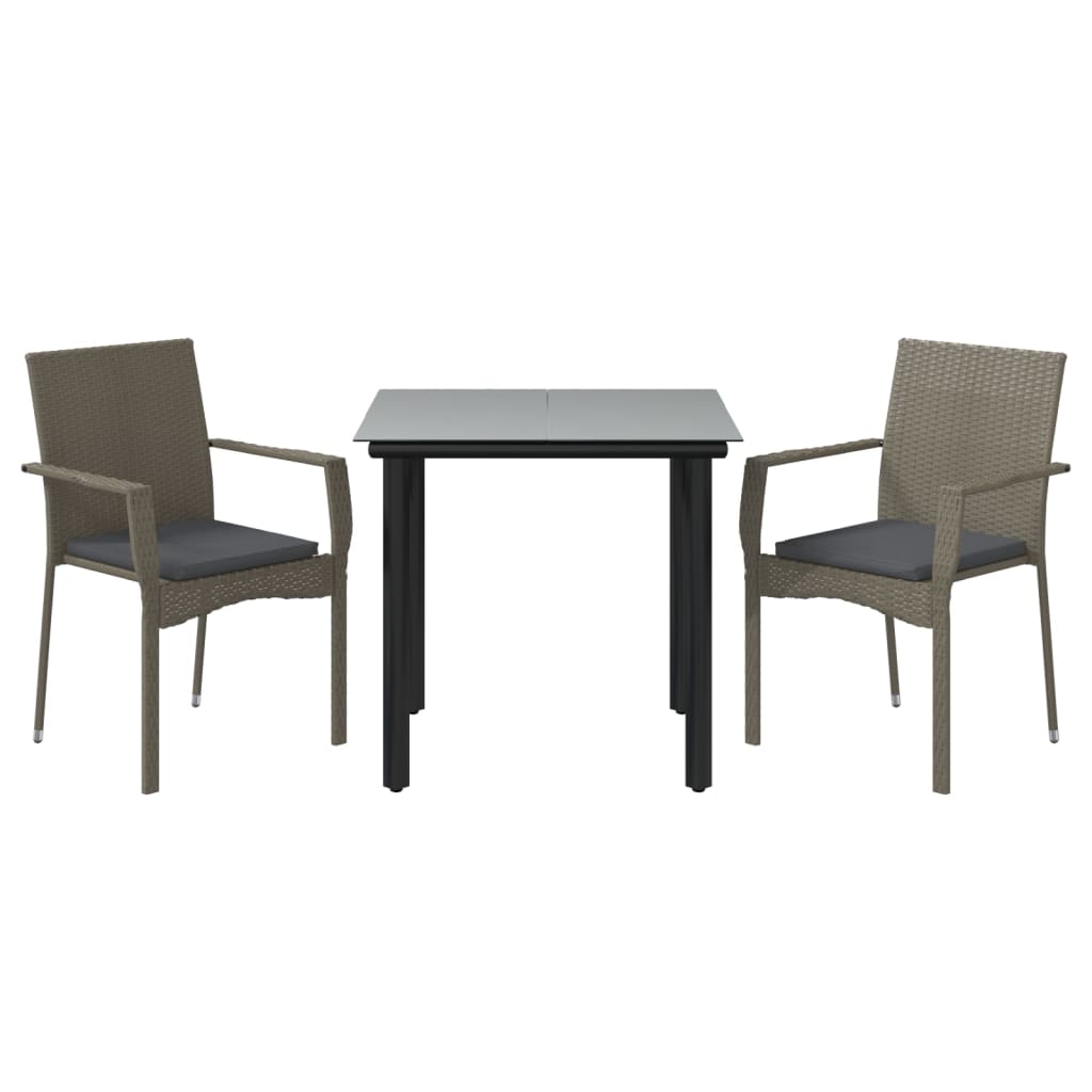 Set Salotto Giardino 3 pz con Cuscini Nero e Grigio Polyrattan 3185137