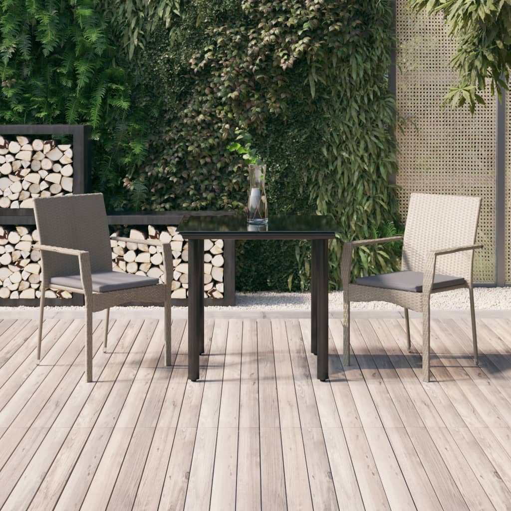 Set Salotto Giardino 3 pz con Cuscini Nero e Grigio Polyrattan 3185137