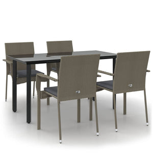 Set da Pranzo Giardino 5pz Nero e Grigio con Cuscini Polyrattan 3185139