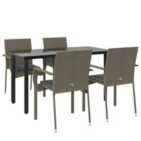 Set da Pranzo Giardino 5pz Nero e Grigio con Cuscini Polyrattan 3185139