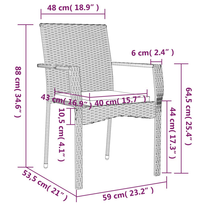 Set da Pranzo Giardino 5pz Nero e Grigio con Cuscini Polyrattan 3185139