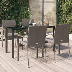 Set da Pranzo Giardino 5pz Nero e Grigio con Cuscini Polyrattan 3185139