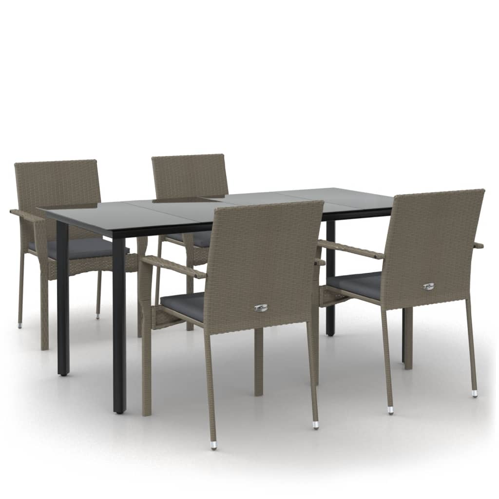 Set da Pranzo Giardino 5pz Nero e Grigio con Cuscini Polyrattan 3185140