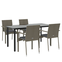 Set da Pranzo Giardino 5pz Nero e Grigio con Cuscini Polyrattan 3185140