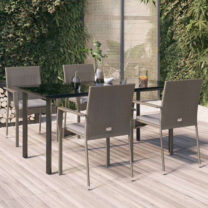 Set da Pranzo Giardino 5pz Nero e Grigio con Cuscini Polyrattan 3185140