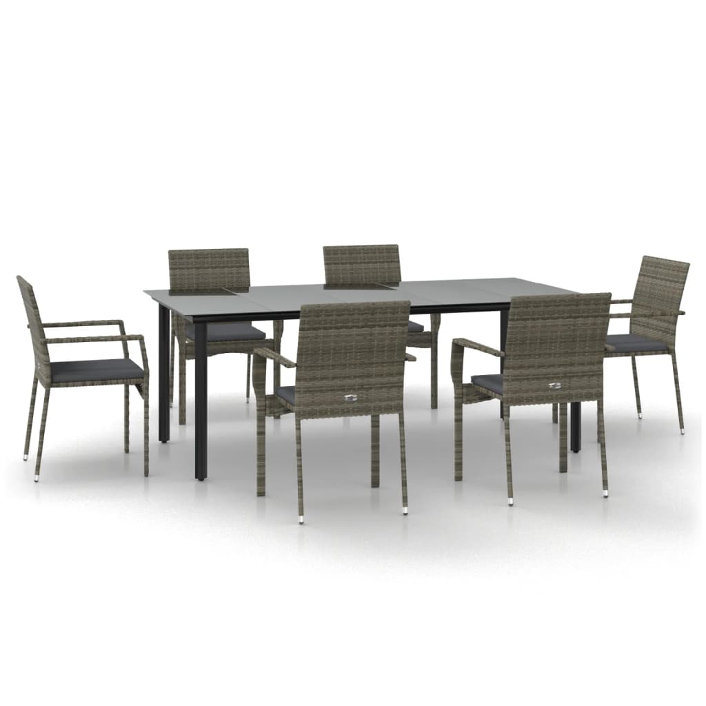 Set da Pranzo Giardino 7pz Nero e Grigio con Cuscini Polyrattan 3185141