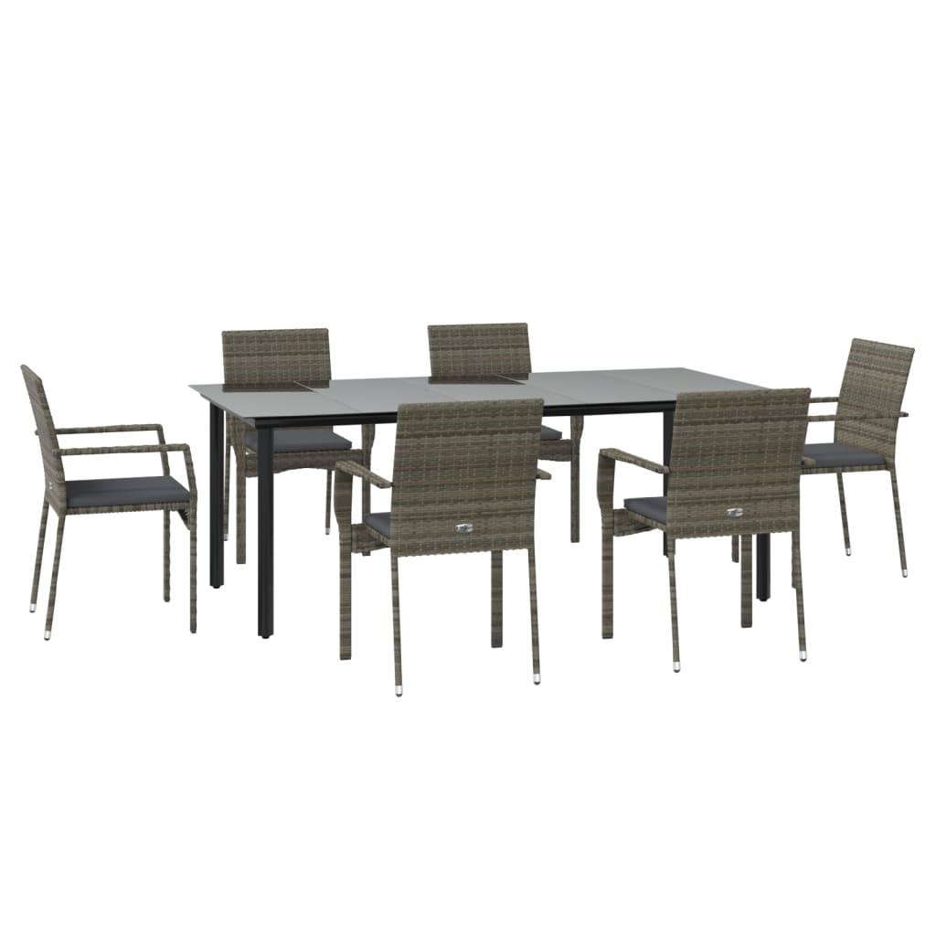 Set da Pranzo Giardino 7pz Nero e Grigio con Cuscini Polyrattan 3185141