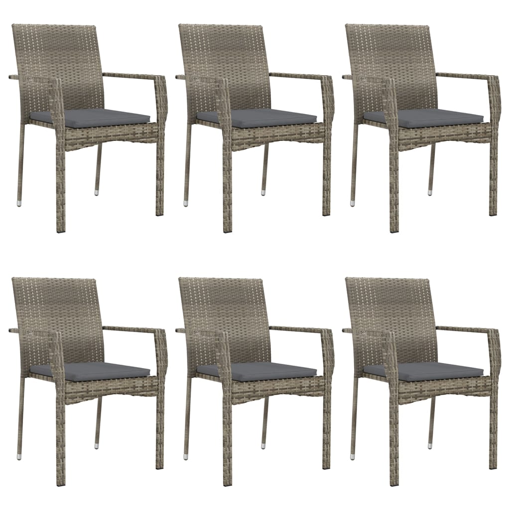 Set da Pranzo Giardino 7pz Nero e Grigio con Cuscini Polyrattan 3185141