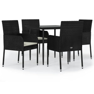 Set da Pranzo da Giardino 5 pz Nero con Cuscini in Polyrattancod mxl 76468