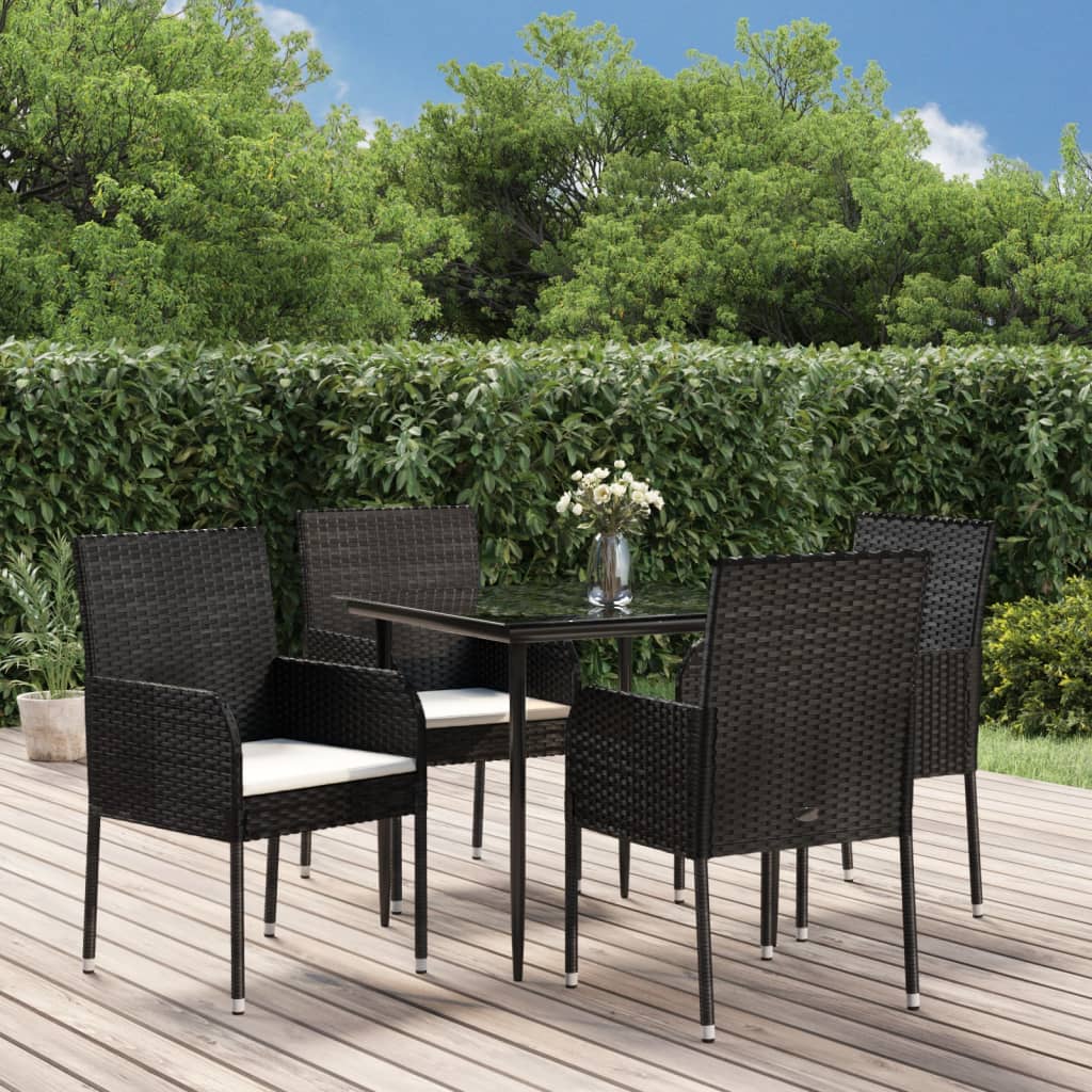 Set da Pranzo da Giardino 5 pz Nero con Cuscini in Polyrattancod mxl 76468