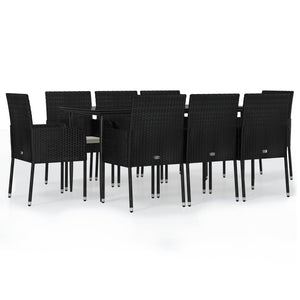 Set da Pranzo da Giardino 9 pz con Cuscini Nero in Polyrattan 3185146