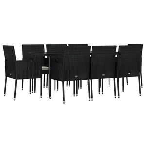 Set da Pranzo da Giardino 9 pz con Cuscini Nero in Polyrattan 3185146