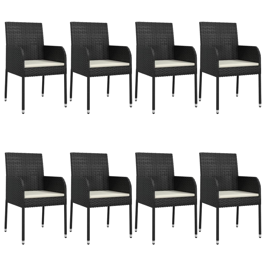 Set da Pranzo da Giardino 9 pz con Cuscini Nero in Polyrattan 3185146