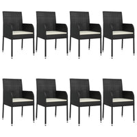 Set da Pranzo da Giardino 9 pz con Cuscini Nero in Polyrattan 3185146