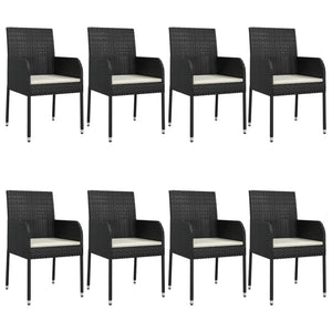 Set da Pranzo da Giardino 9 pz con Cuscini Nero in Polyrattan 3185146