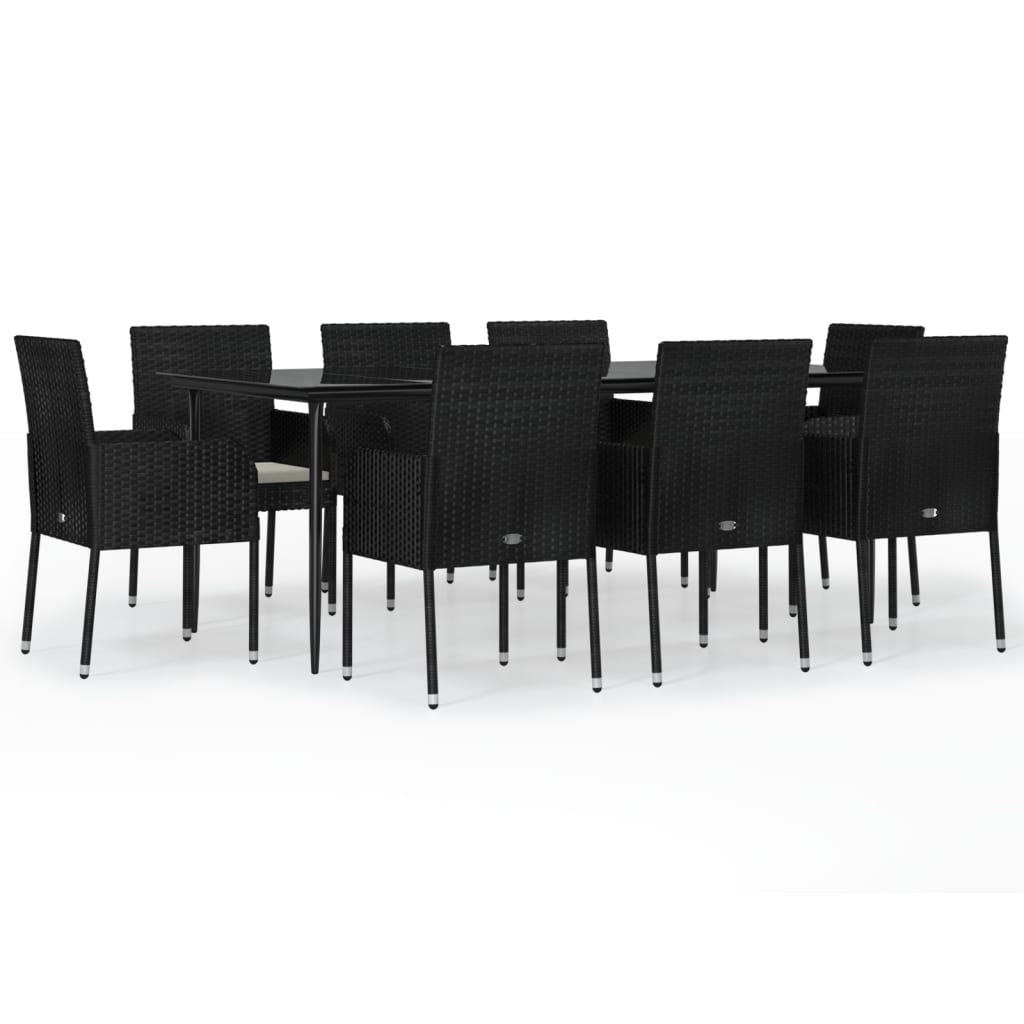 Set da Pranzo da Giardino 9 pz con Cuscini Nero in Polyrattan 3185147