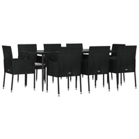 Set da Pranzo da Giardino 9 pz con Cuscini Nero in Polyrattan 3185147