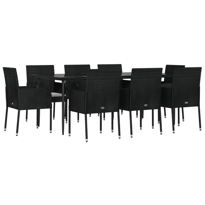 Set da Pranzo da Giardino 9 pz con Cuscini Nero in Polyrattan 3185147