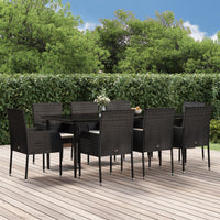 Set da Pranzo da Giardino 9 pz con Cuscini Nero in Polyrattan 3185147