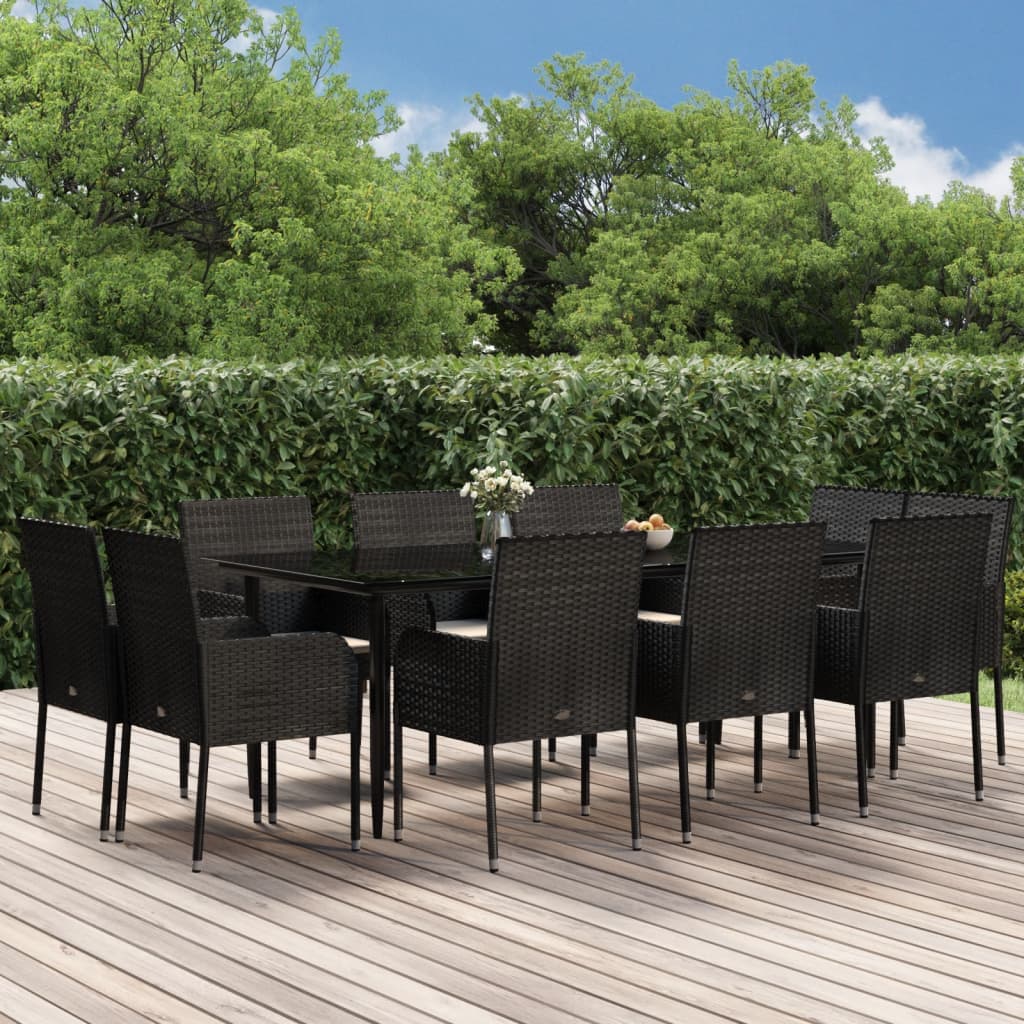 Set da Pranzo da Giardino 11 pz con Cuscini in Polyrattan Nero 3185148