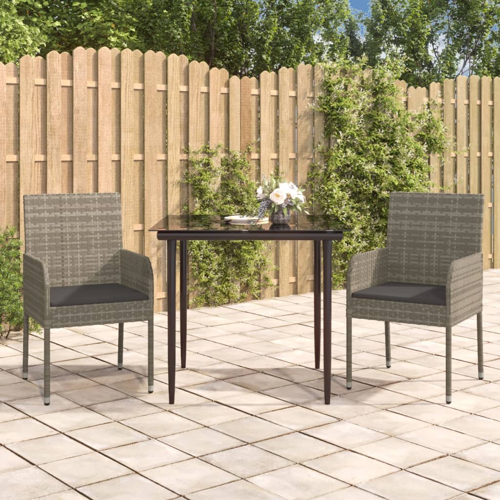 Set Salotto Giardino 3 pz con Cuscini Nero e Grigio Polyrattan 3185149