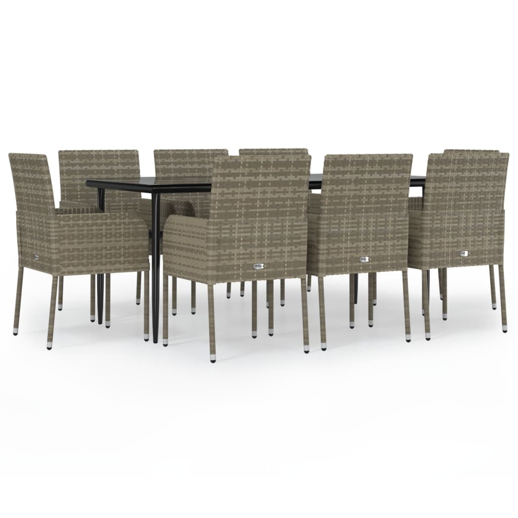 Set da Pranzo Giardino 9pz con Cuscini Nero e Grigio Polyrattan 3185152