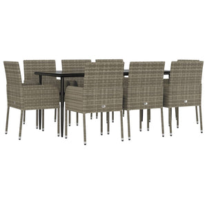 Set da Pranzo Giardino 9pz con Cuscini Nero e Grigio Polyrattan 3185152