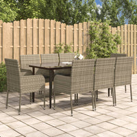 Set da Pranzo Giardino 9pz con Cuscini Nero e Grigio Polyrattan 3185152