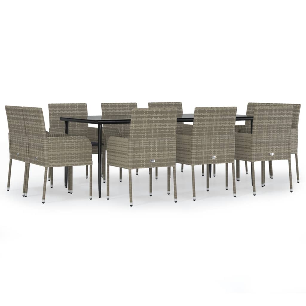 Set Mobili Giardino 11 pz con Cuscini Polyrattan Nero e Grigio 3185154